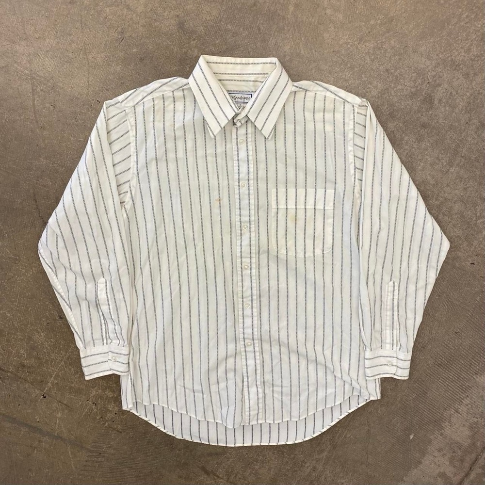 Vintage Yves Saint Laurent Button Down Striped Collared Polo Longsleeve Size L
